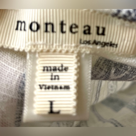 Monteau Womens Jumpsuit Small Ivory Navy Blue Patterned Stripe Crop Wide Size L - Picture 3 of 4